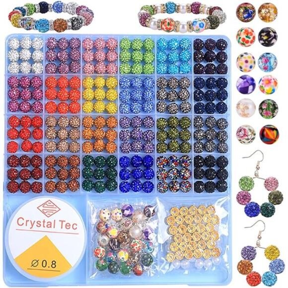 Jewelry Making Beads Set, 590 PCS 10mm Round Mixed Color Rhinestone - Picture 7 of 7